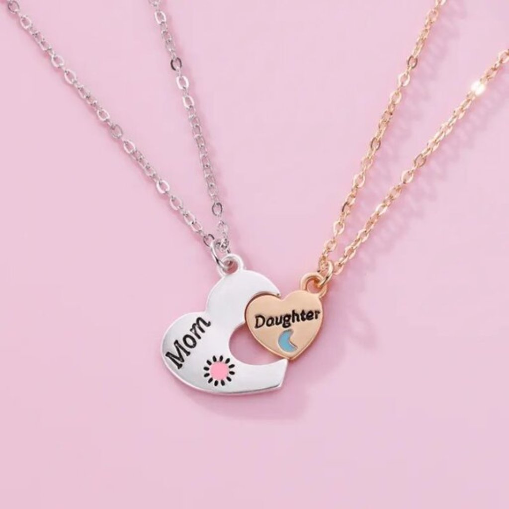 Mom Daughter Sun Moon Heart Necklace Set Matching Love Pendant Jewelry Gift
